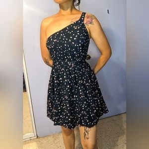 One-shoulder terrazzo print mini dress